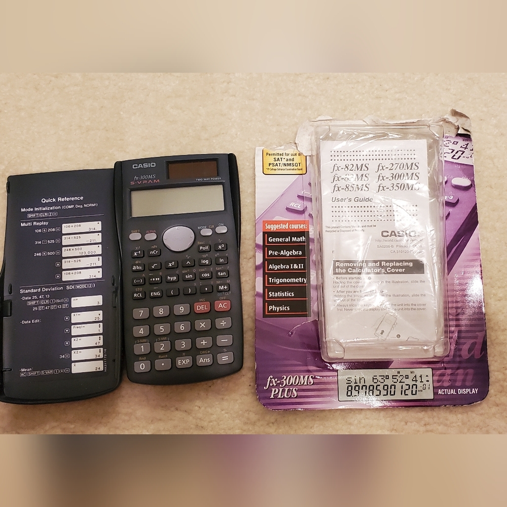 Vintage Casio Lot 2 Scientific Calculators w/Covers 1 w/ Original Docs & Package